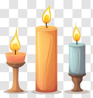 Candles - Three Decorative Candles With Elegant Holders Transparent PNG