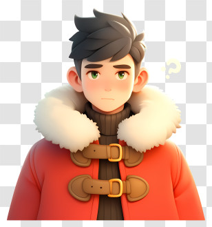 Animated Christmas Boy - Boy In Red Coat With Fur Collar Transparent PNG