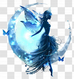 Summer Night - Whimsical Fairy Silhouette With A Glowing Moon Transparent PNG