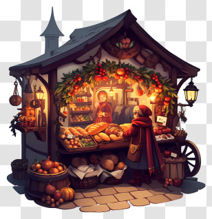 Holiday Market Alley - Cozy Autumn Bakery Stall Transparent PNG