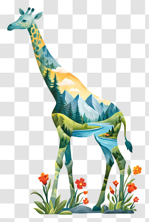 Nature Giraffe - Scenic Giraffe Landscape Art Transparent PNG