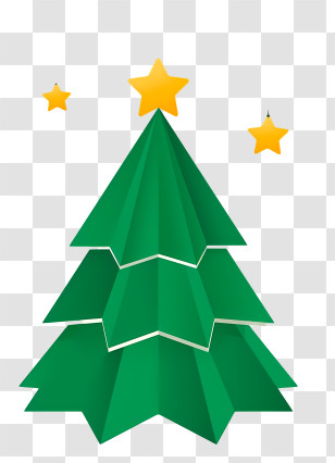 Green Christmas Tree - Origami Christmas Tree With Star Decorations Transparent PNG