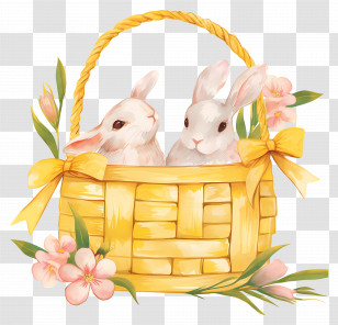 Easter Bunny Basket - Cute Bunnies In Basket Transparent PNG