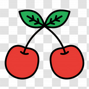 Cherry - Cherry Doodle With Leaves Transparent PNG