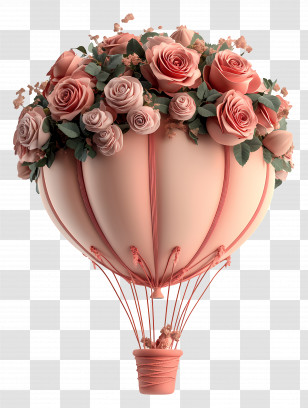 Rose Hot Air Balloon - Floral Balloon With Roses Transparent PNG
