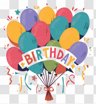 Birthday Balloon - Colorful Birthday Balloons With Ribbon Transparent PNG