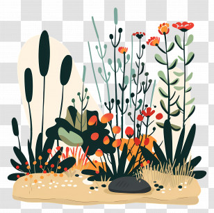 Colorful Plants Illustration - Vivid Illustration Of Colorful Plants And Flowers Transparent PNG