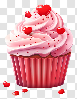 Cupcake - Pink Cupcake With Red Heart Decorations Transparent PNG