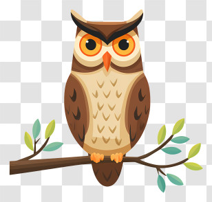Cartoon Owl On Tree - Wise Owl On A Branch Transparent PNG