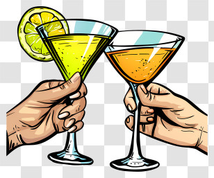Cocktail Day - Stylized Two Hands Holding Cocktail Glasses Transparent PNG