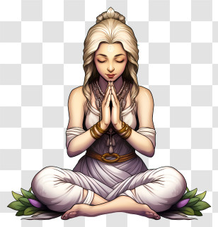 Woman In White Dress - Meditating Woman In White Attire Transparent PNG