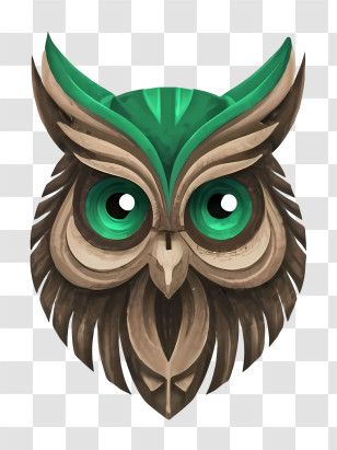Cartoon - Artistic Owl Illustration With Wood And Green Design Transparent PNG
