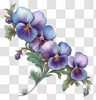 Viola Border - Beautiful Blue Pansy Flowers Transparent PNG