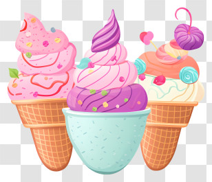 Ice Cream Cones - Colorful Ice Cream Cones With Toppings Transparent PNG