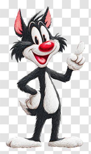 Sylvester The Cat - Playful Black-and-White Cartoon Cat Transparent PNG