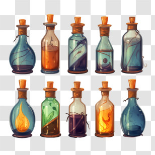 Magic Potion Bottles
 - Fantasy Potion Bottles In Artistic Style Transparent PNG