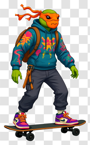 Teenage Mutant Ninja Turtle - Skateboarding Turtle In Hoodie Transparent PNG