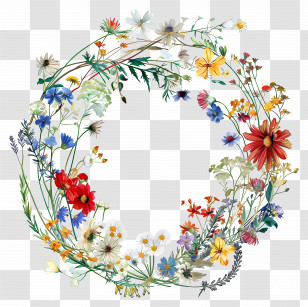 Decorative Wreath - Colorful Flower Wreath Illustration Transparent PNG