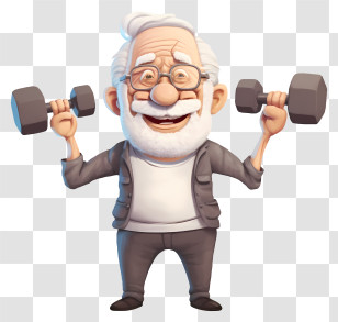 Cartoon Image - Elderly Man Exercising With Dumbbells Transparent PNG