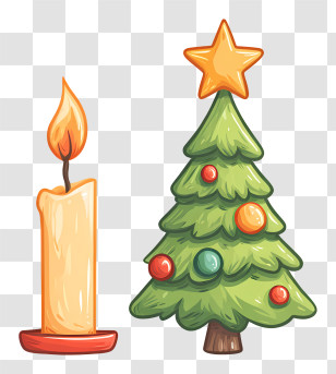 Christmas Candles - Candle And Christmas Tree With Ornaments Transparent PNG