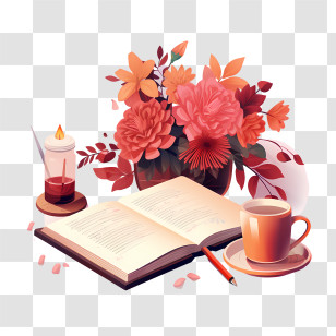 Dear Diary Day - Book With Flowers And Coffee Transparent PNG
