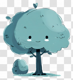 Cute Cartoon Tree - Happy Cartoon Tree With Bush Transparent PNG