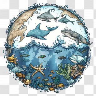 World Oceans Day - Underwater Ecosystem With Marine Animals Transparent PNG