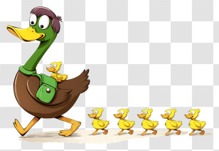 Mother Duck - Cute Duck Family Cartoon Transparent PNG