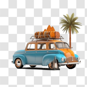 Retro Car - Vintage Car With Luggage And Palm Tree Illustration Transparent PNG