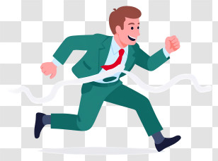 Businessman Crossing Finish Line - Energetic Man In Suit Running Through Finish Line Transparent PNG