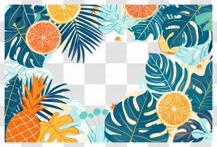 Summer Background - Tropical Fruit And Foliage Illustration With Orange Slices Transparent PNG