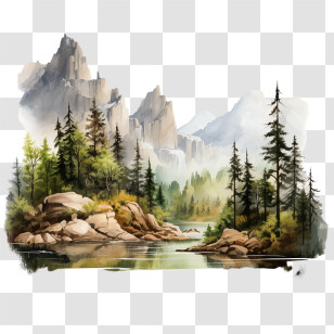 National Park Service Founders Day - Peaceful Forest With River And Mountains Transparent PNG