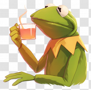 Kermit The Frog - Relaxing Frog Drinking Tea Transparent PNG