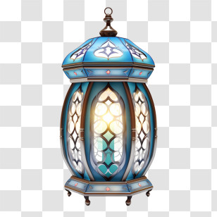Islamic Lantern - Ornamental Blue Lantern With Glowing Light Transparent PNG