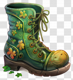 Boot - Decorated Green Boot With Shamrocks Transparent PNG