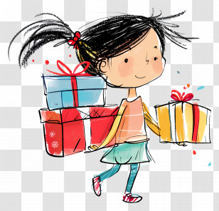 Girl Carrying Gift - Girl Carrying Colorful Gift Boxes Transparent PNG