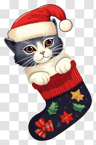 Realistic Cat In Christmas Sock - Festive Cat In Christmas Stocking Transparent PNG
