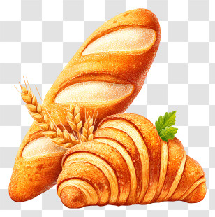 Croissant And Baguette - Bread And Croissant With Wheat Transparent PNG
