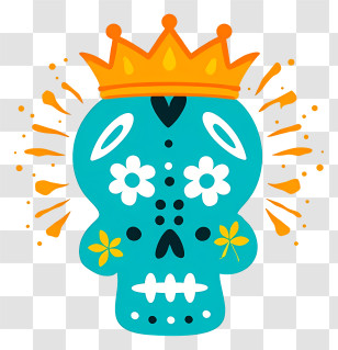 Sugar Skull - Teal Sugar Skull With Crown Transparent PNG