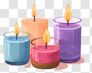 Candles - Colorful Burning Candles In Glass Holders Transparent PNG