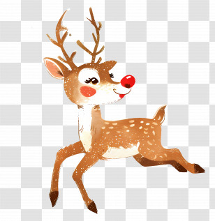 Christmas Deer - Cute Cartoon Reindeer With Red Nose Transparent PNG