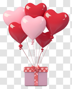 Cute Valentine Gift Balloon - Heart-Shaped Balloons With Gift Box Transparent PNG
