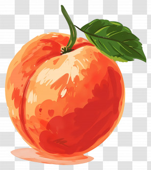Peach - Vibrant Orange Peach Illustration With Green Leaf Transparent PNG