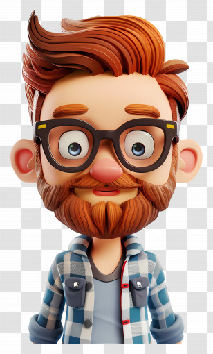 3d Male Avatar - Bearded Man With Glasses And Plaid Shirt Transparent PNG