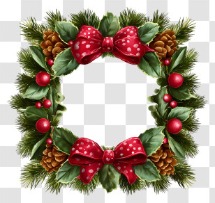 Christmas Wreath Rectangle - Festive Red-Bowed Pine Wreath Transparent PNG