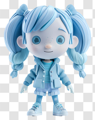 Doll - Cute Blue Haired Girl Transparent PNG