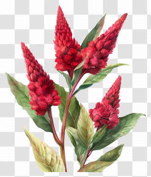 Celosia Flower - Realistic Illustration Of Red Celosia Plant Transparent PNG