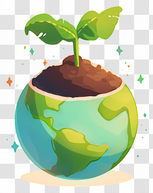 Green Planet - Earth With Sprouting Plant For Earth Day Concept Transparent PNG