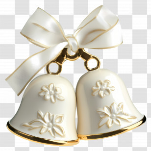 Wedding Bells - White Bells With Ribbon Decoration Transparent PNG