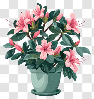 Azalea Plant - Pink Flowers In A Decorative Pot Transparent PNG